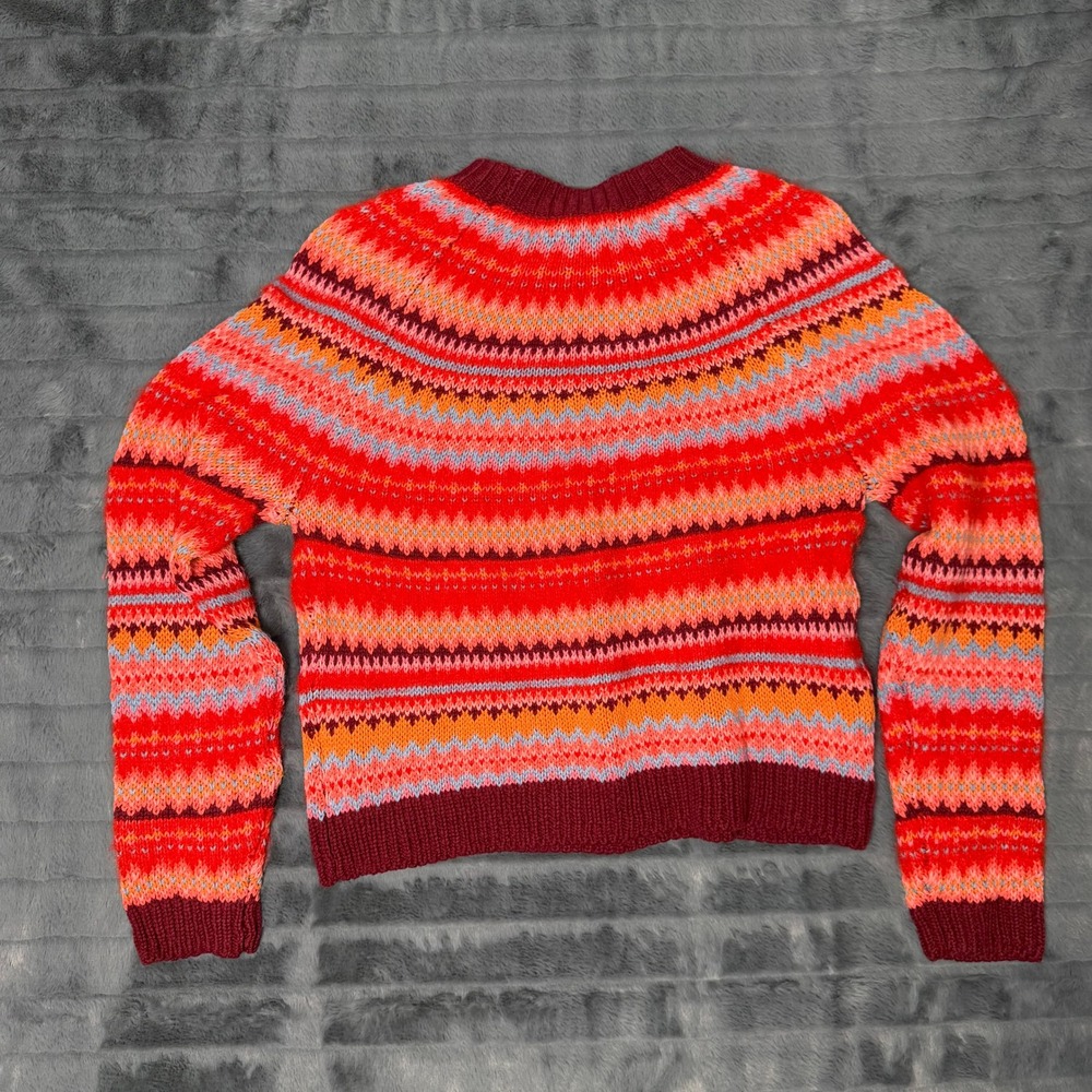 American Eagle Fair Isle Sweater Womens Medium Red Multi Crewneck Knit Pullover - Picture 7 of 8